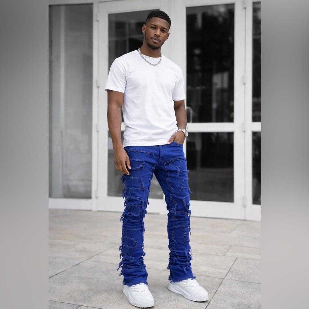Royal Stack Distress Denim – Street Luxe Edition 💙👑
